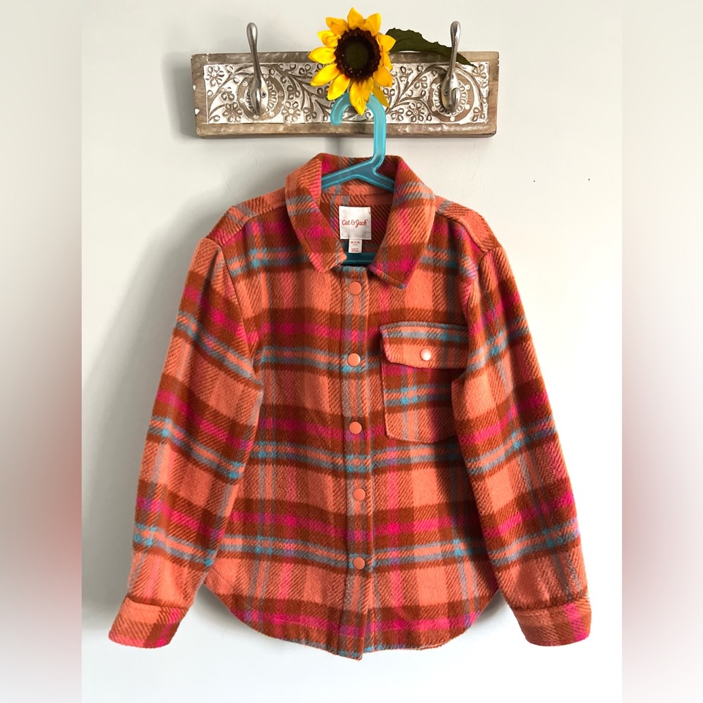 Cat & Jack Girls Fall Plaid Shacket Rust Orange - Size M 7/8